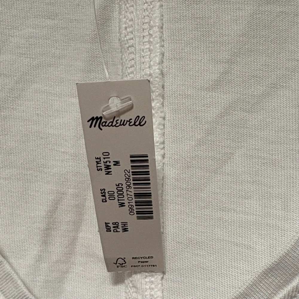 Madewell White V-Neck Puffy Sleeve V-Neck Tee Brand New
